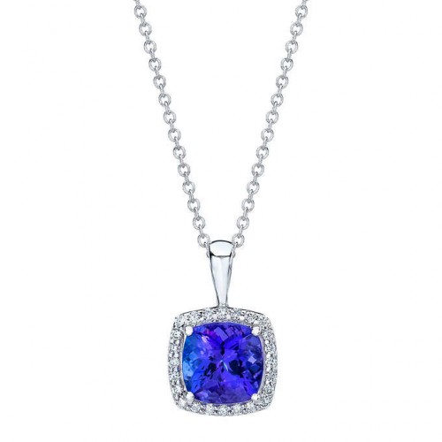Jewelry Necklace Tanzanite and Diamond 14kt White Gold Pendant
